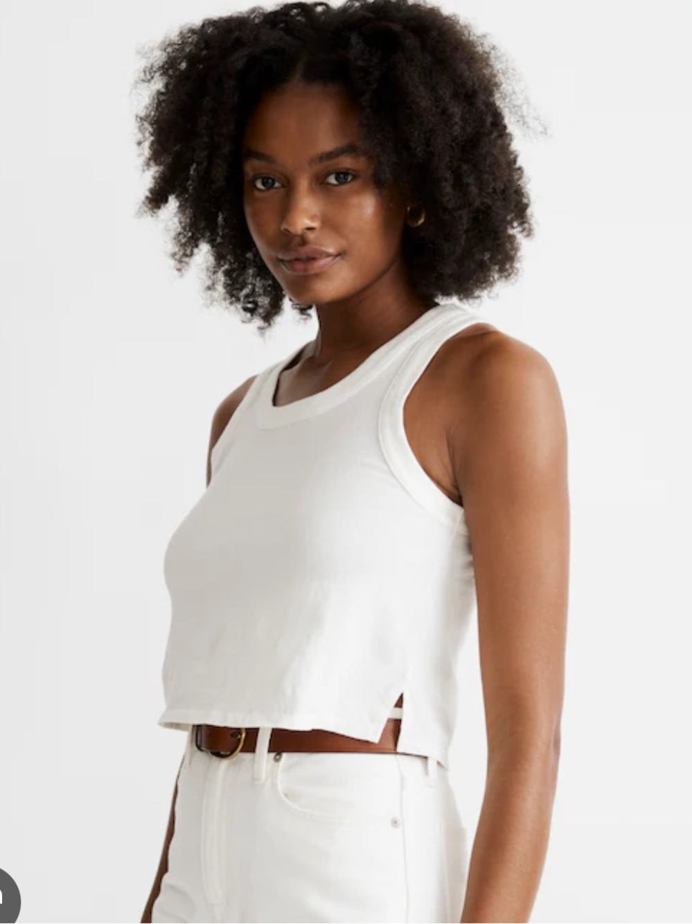 Madewell White Boxy-Crop Tank with Side Slits